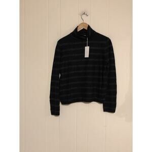 VINCE Striped Fitted Boiled 100% Cashmere Turtleneck Sweater Sz M